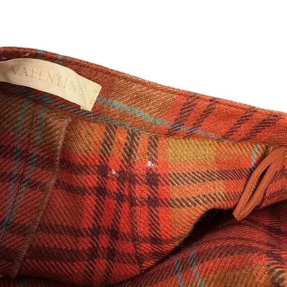 Valentino Plaid Wool Pants Red Brown Straight Leg Cuffed Trouser Womens 4 - Picture 11 of 15